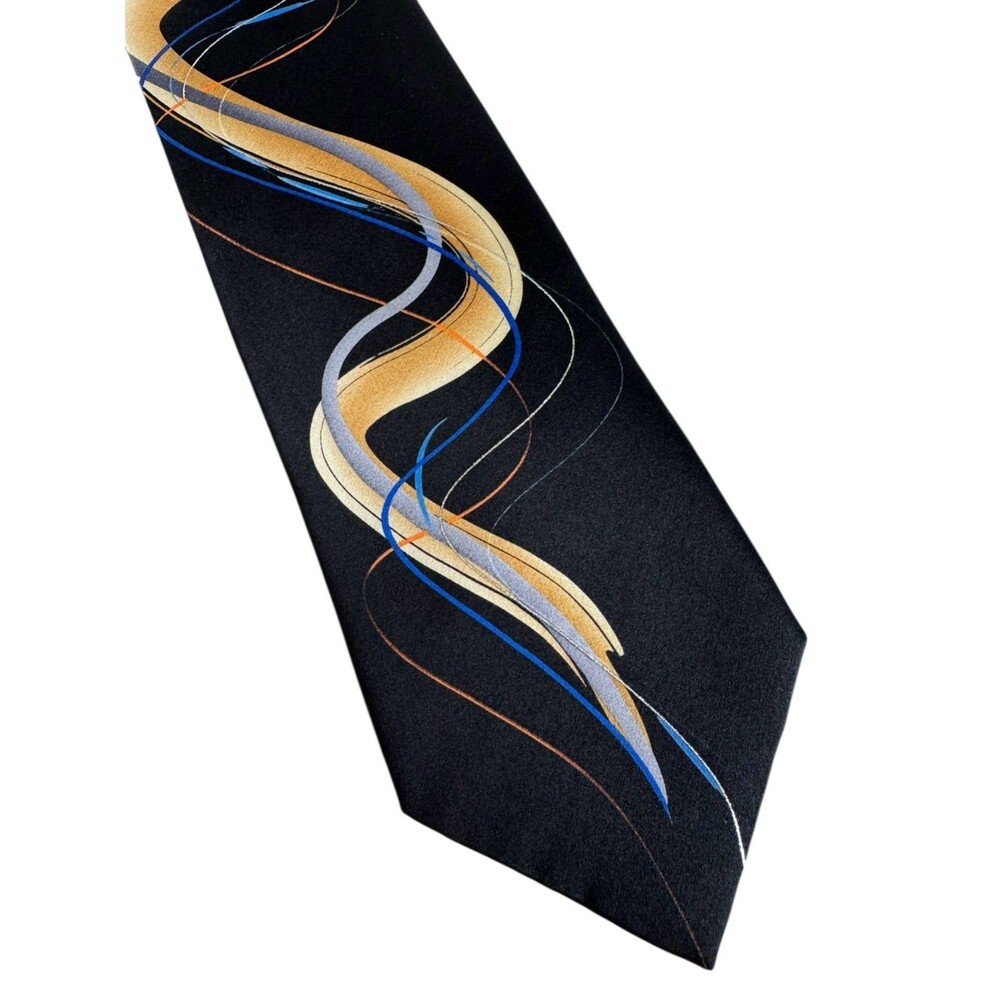 Abstract Retro Mens Silk Necktie J. Garcia Black Blue Tan